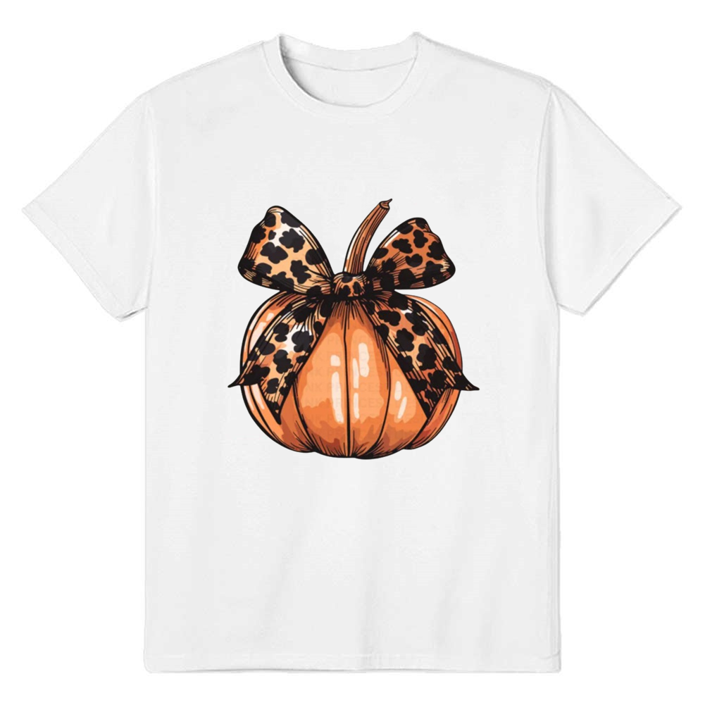Adult Unisex Halloween Retro Bow Pumpkin White T-shirt Costume