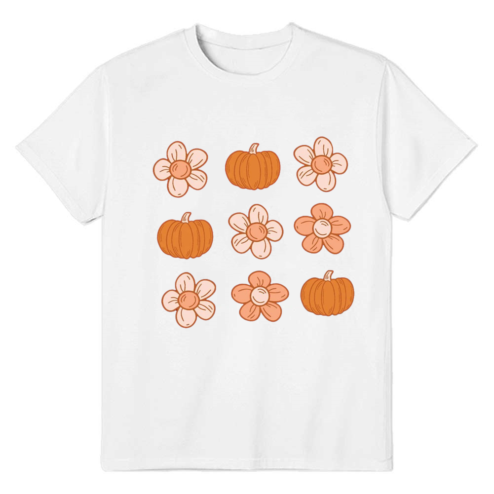 Adult Unisex Halloween Pumpkin Flowers Lover White T-shirt Costume