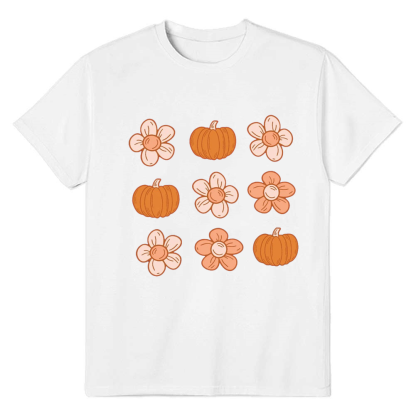 Adult Unisex Halloween Pumpkin Flowers Lover White T-shirt Costume