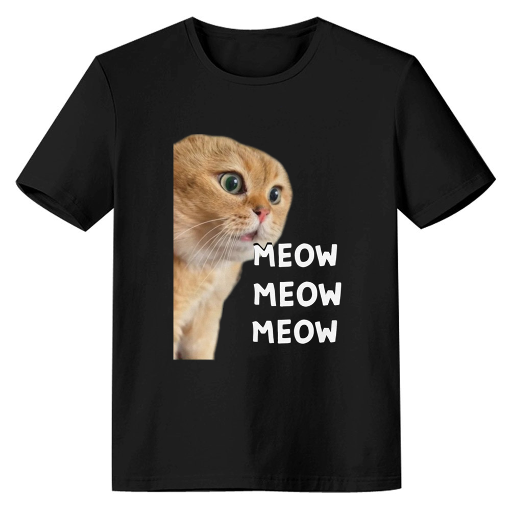 Adult Unisex Talking Meme Cat Tee Trending Phrase Apparel Black T-shirt Costume
