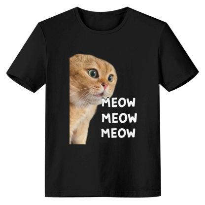 Adult Unisex Talking Meme Cat Tee Trending Phrase Apparel Black T-shirt Costume