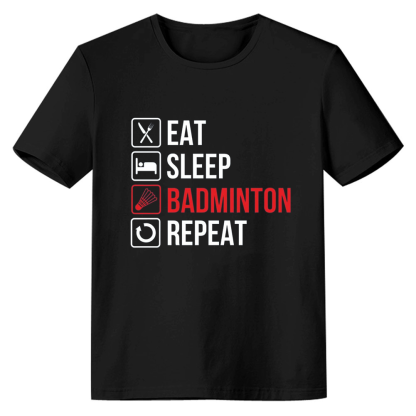 Adult Unisex Badminton Eat Sleep Black Sport T-shirt Costume