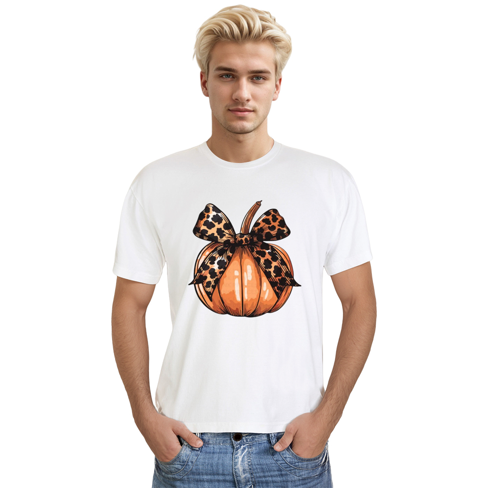 Adult Unisex Halloween Retro Bow Pumpkin White T-shirt Costume