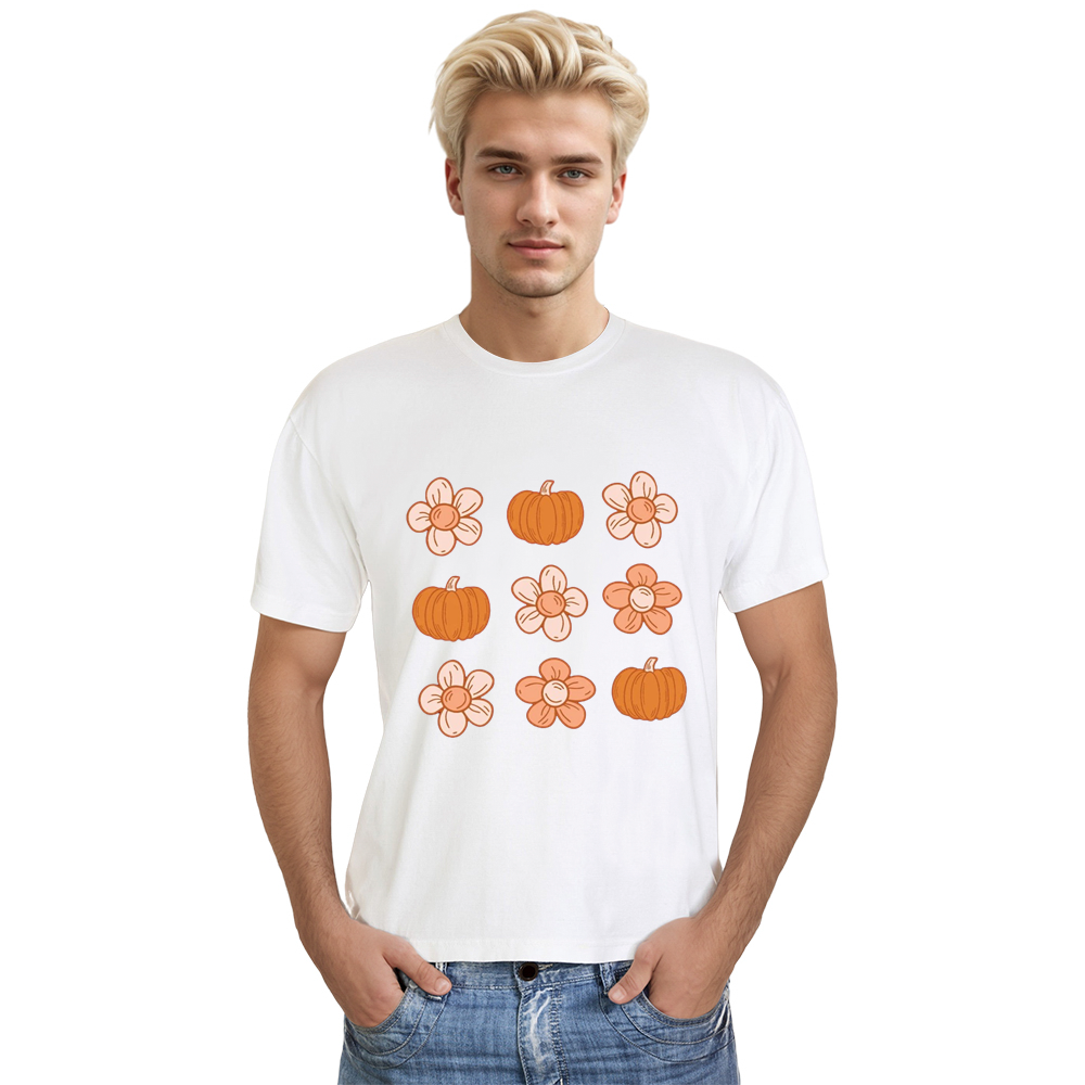Adult Unisex Halloween Pumpkin Flowers Lover White T-shirt Costume