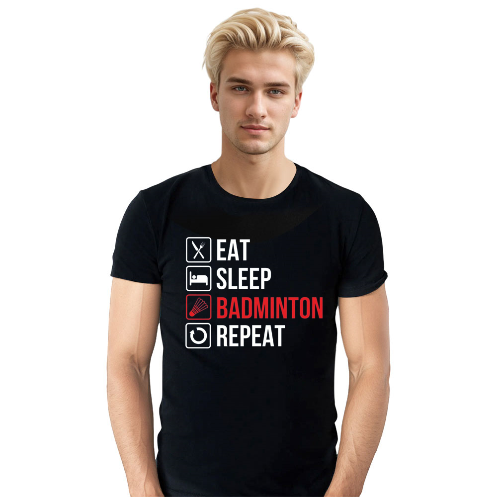 Adult Unisex Badminton Eat Sleep Black Sport T-shirt Costume