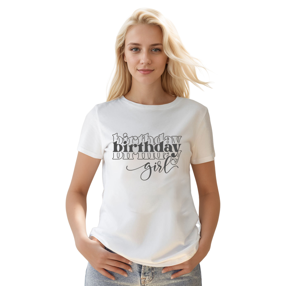 Adult Woman Birthday Party White Birthday Girl Short Sleeve T-shirt 