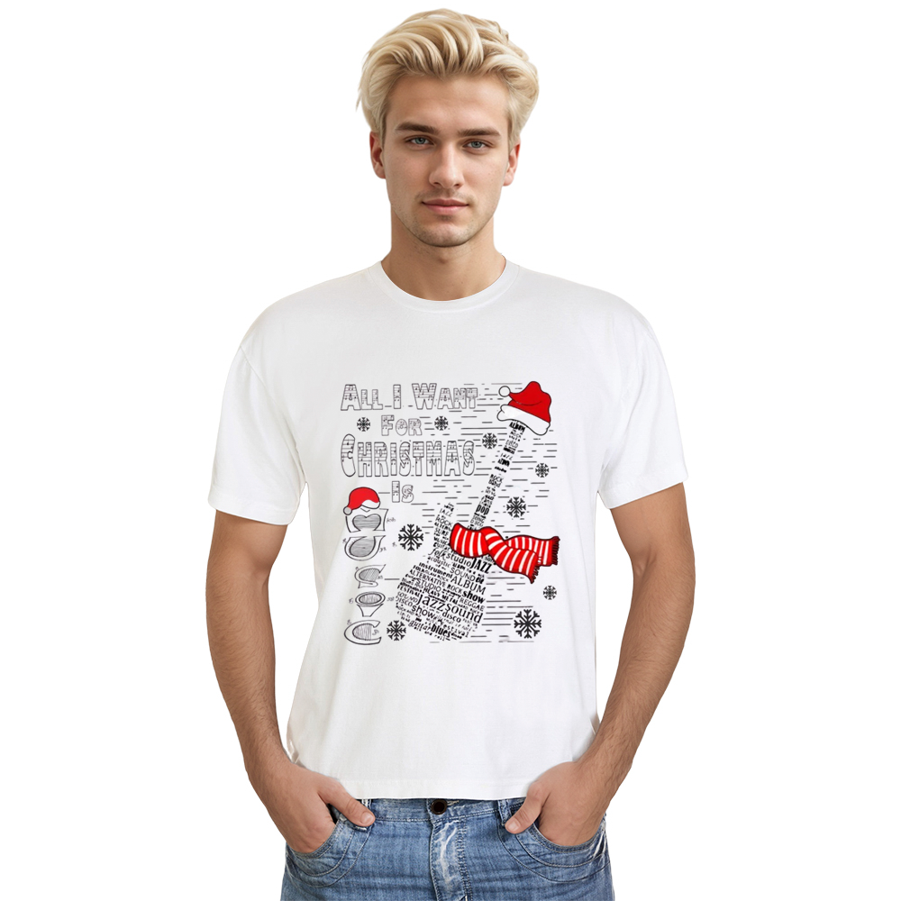 Adult Unisex Guitar Music Christmas Xmas White Festival T-shirt