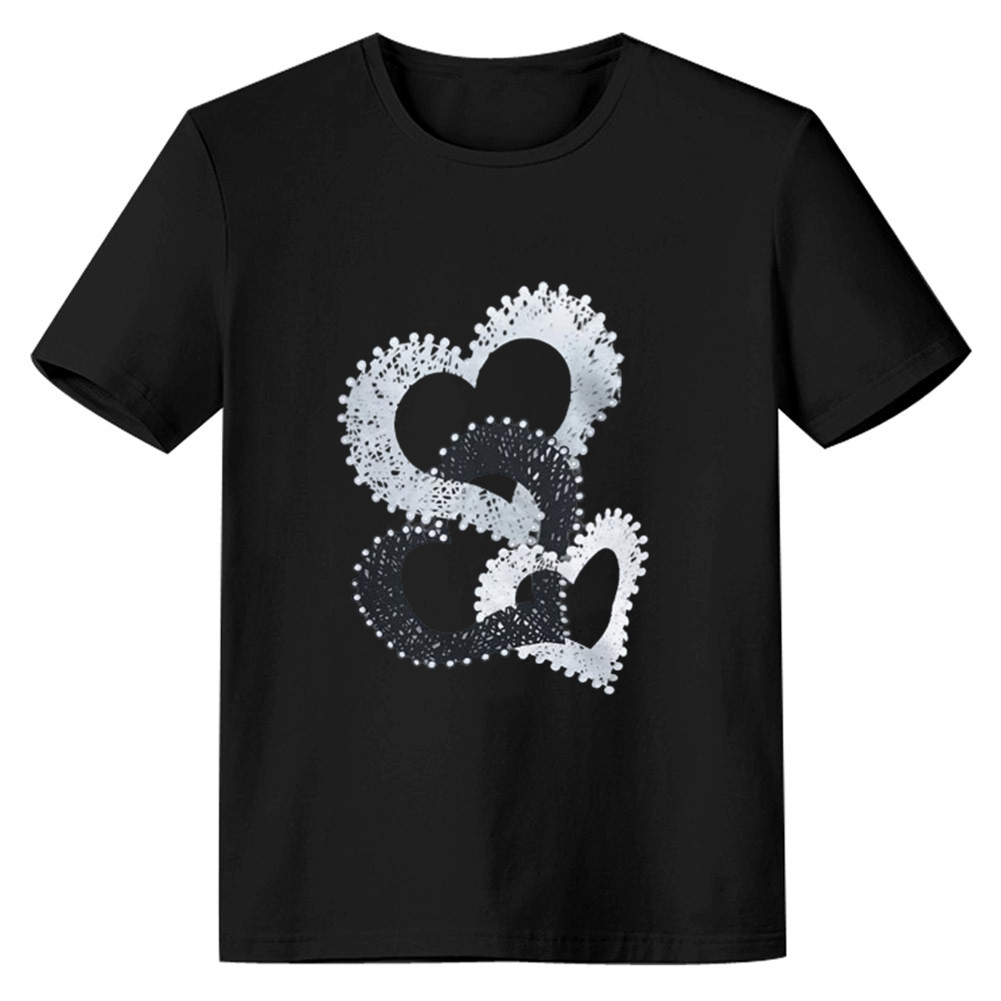 Adult Women Black White Heart Print Tee White T-shirt Costume