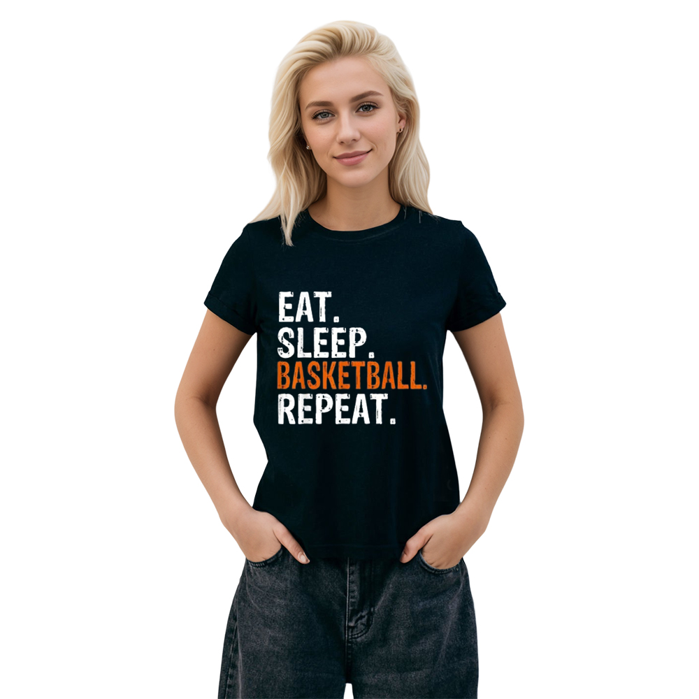 Adult Unisex Eat Sleep Basketball Repeat Basketball Lover Black T-shirt Costume