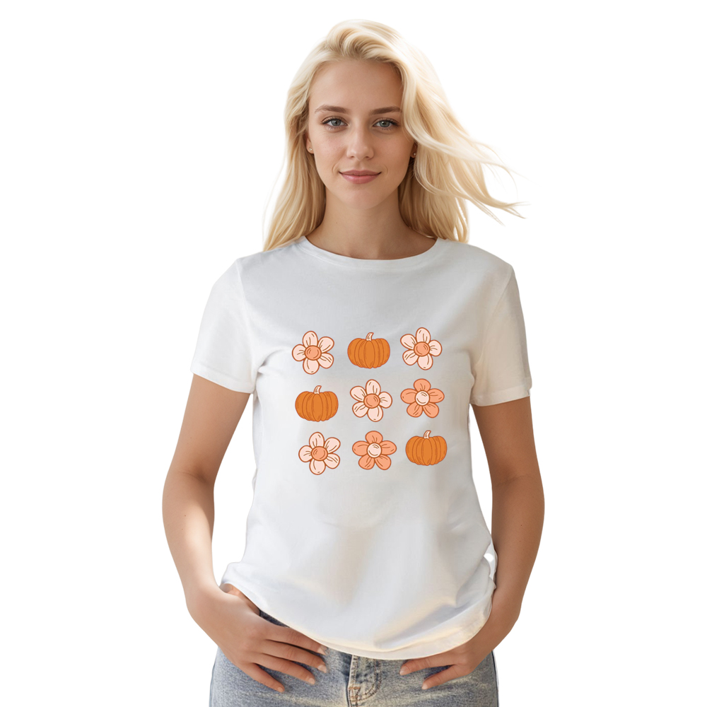 Adult Unisex Halloween Pumpkin Flowers Lover White T-shirt Costume