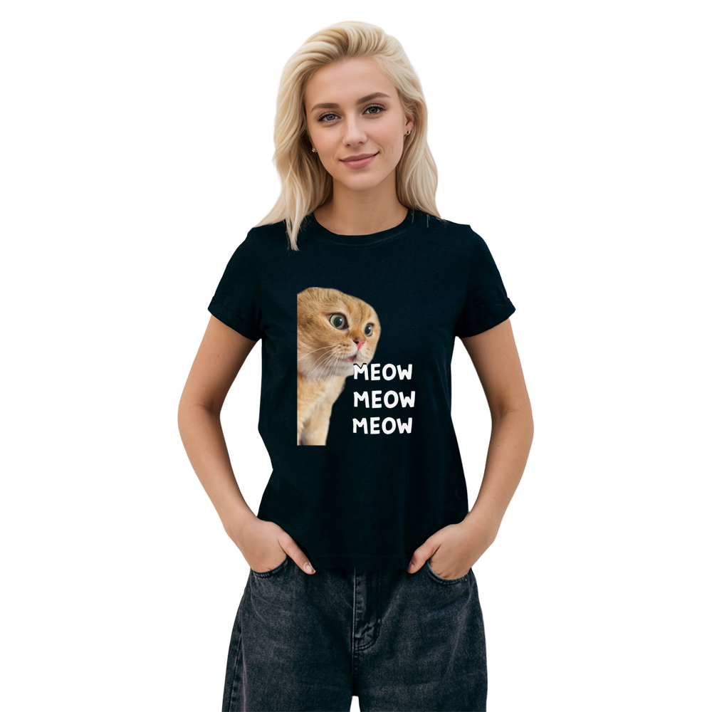 Adult Unisex Talking Meme Cat Tee Trending Phrase Apparel Black T-shirt Costume