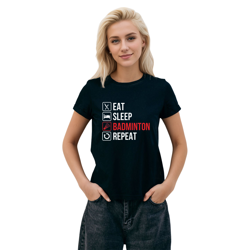 Adult Unisex Badminton Eat Sleep Black Sport T-shirt Costume