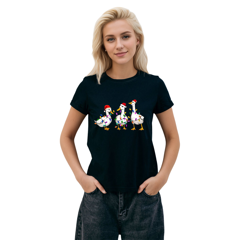 Adult Unisex Festival Christmas Santa Duck Xmas Black T-shirt Costume