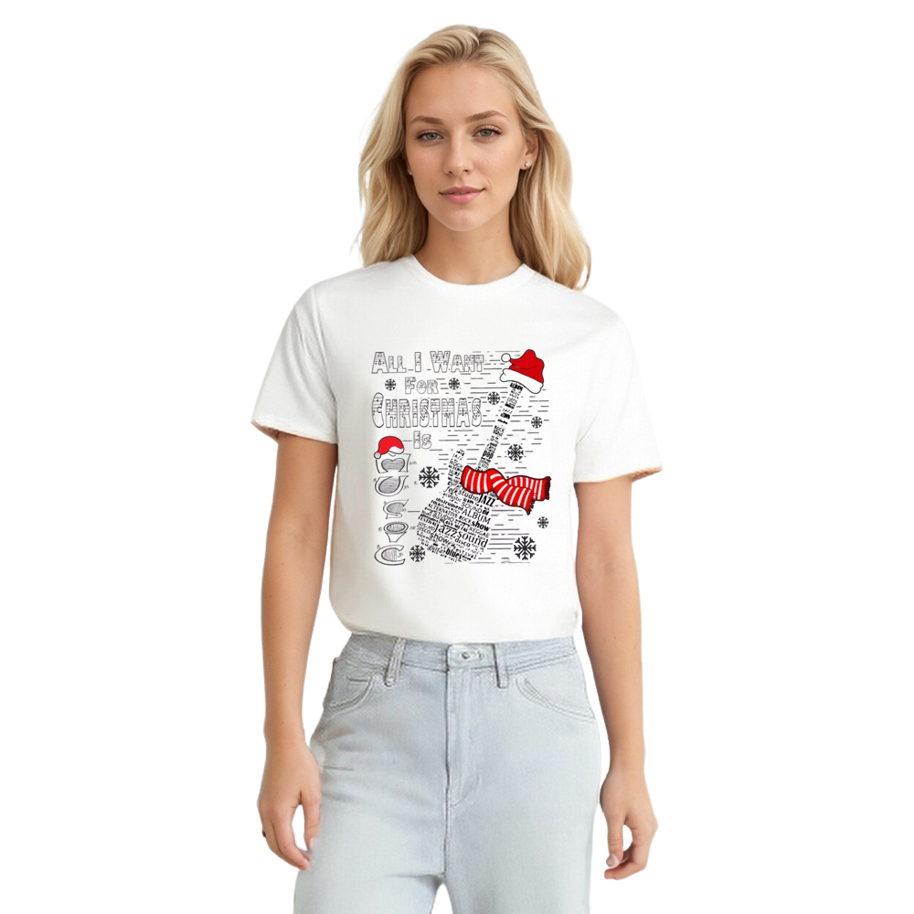 Adult Unisex Guitar Music Christmas Xmas White Festival T-shirt