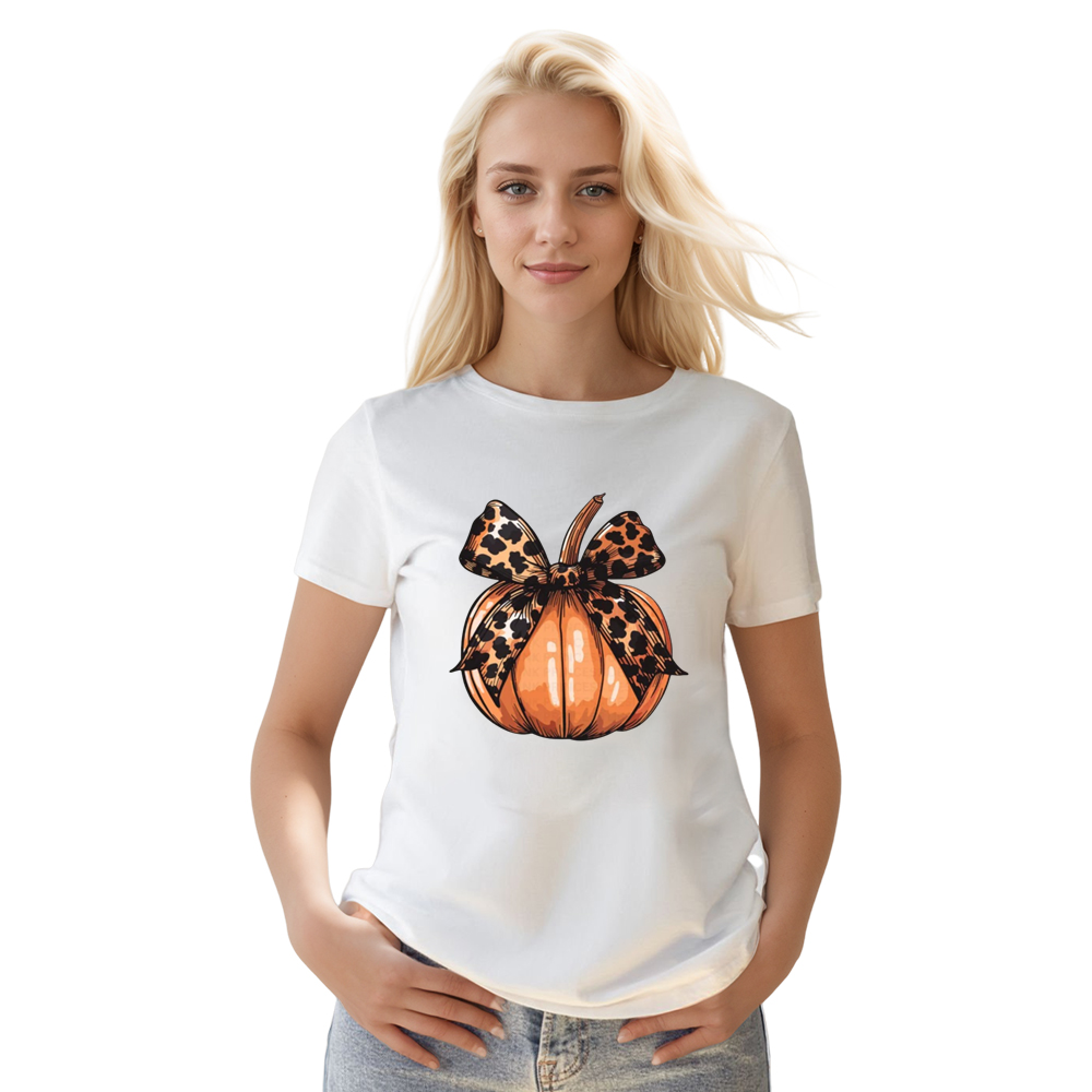 Adult Unisex Halloween Retro Bow Pumpkin White T-shirt Costume