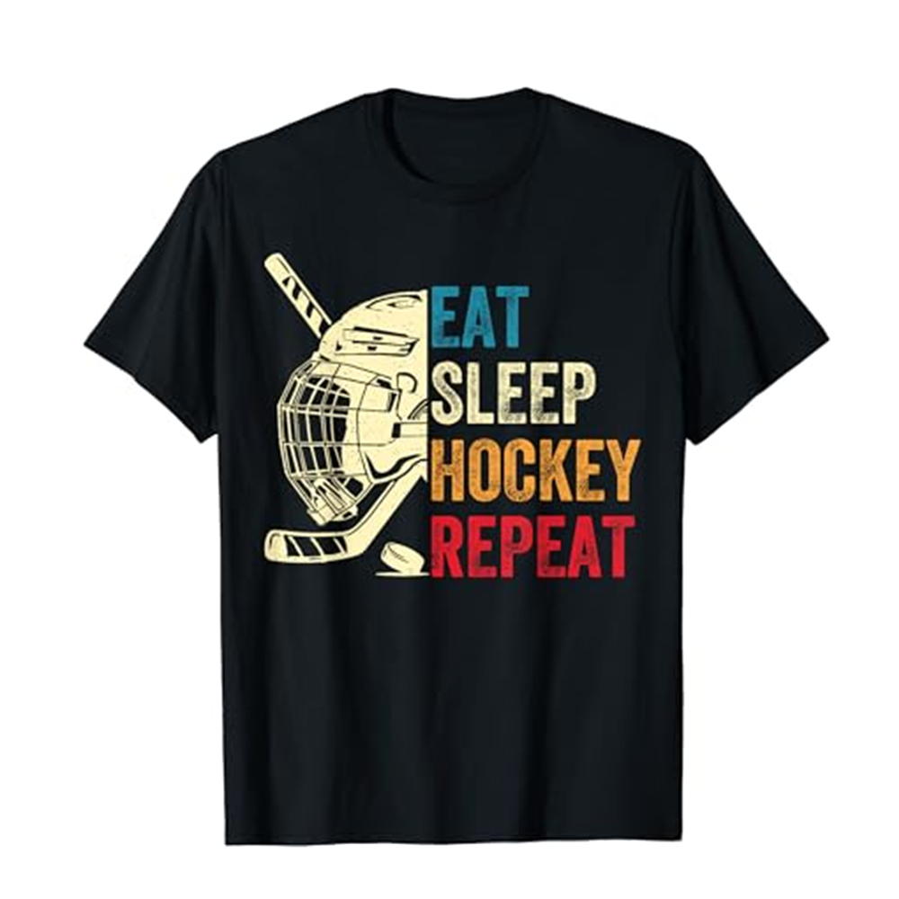 Adult Unisex Repeat Hockey Black Short Sleeve T-shirt Outfits Top Costume