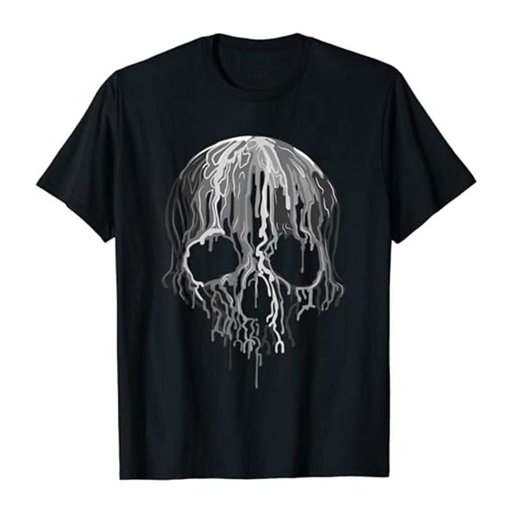 Adult Unisex Horror Black White Art Skull Halloween Black T-shirt Costume