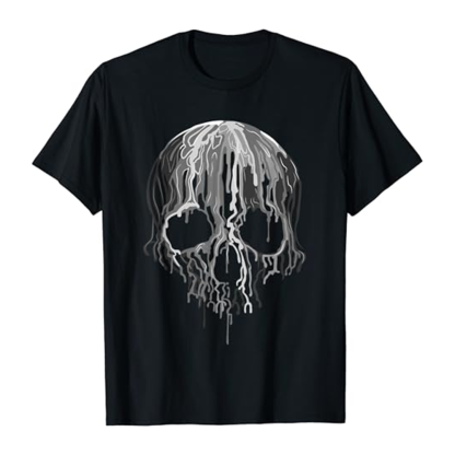 Adult Unisex Horror Black White Art Skull Halloween Black T-shirt Costume