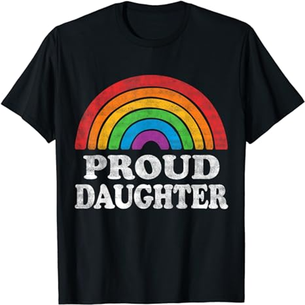 Adult Proud Daughter LGBTQ Rainbow Pride Month Black T-shirt Costume