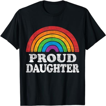 Adult Proud Daughter LGBTQ Rainbow Pride Month Black T-shirt Costume