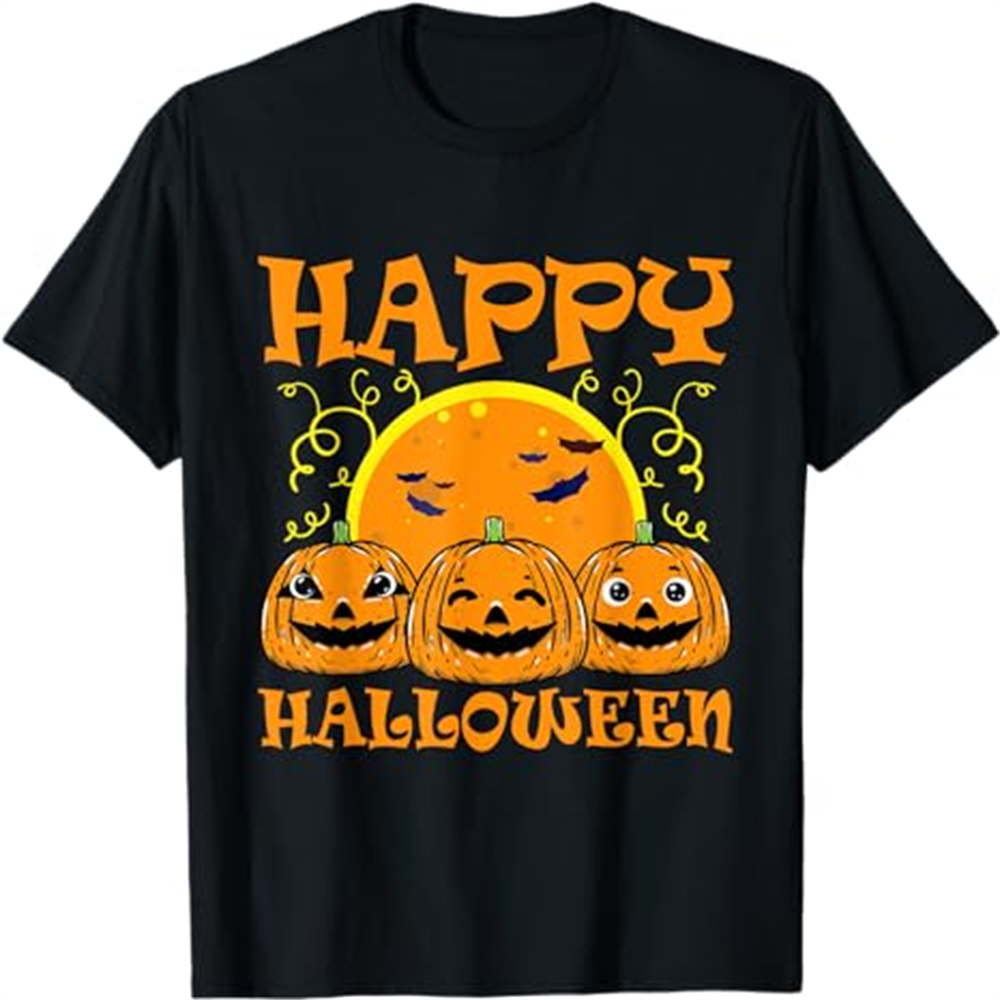 Adult Unisex Happy Halloween Pumpkins Halloween Black T-shirt Costume