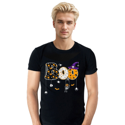 Adult Unisex Spiders Pumpkin Witch Hat Halloween Black T-shirt Costume