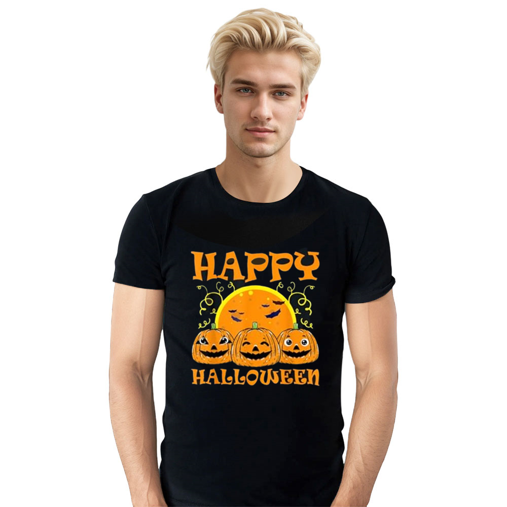 Adult Unisex Happy Halloween Pumpkins Halloween Black T-shirt Costume