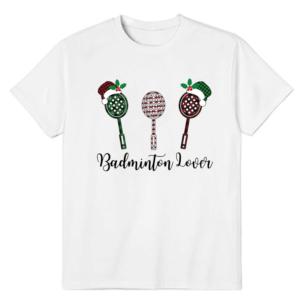 Adult Unisex Badminton Christmas White Sport T-shirt Costume