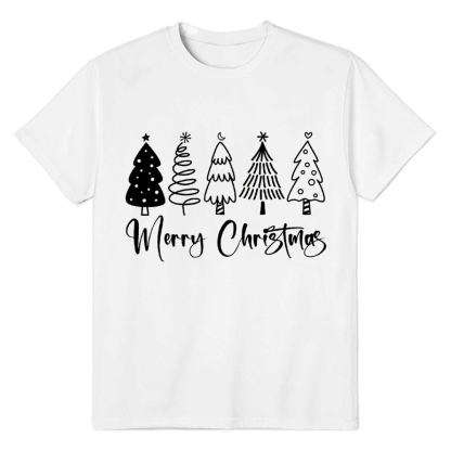 Adult Unisex Merry Christmas Tree Xmas White Festival T-shirt