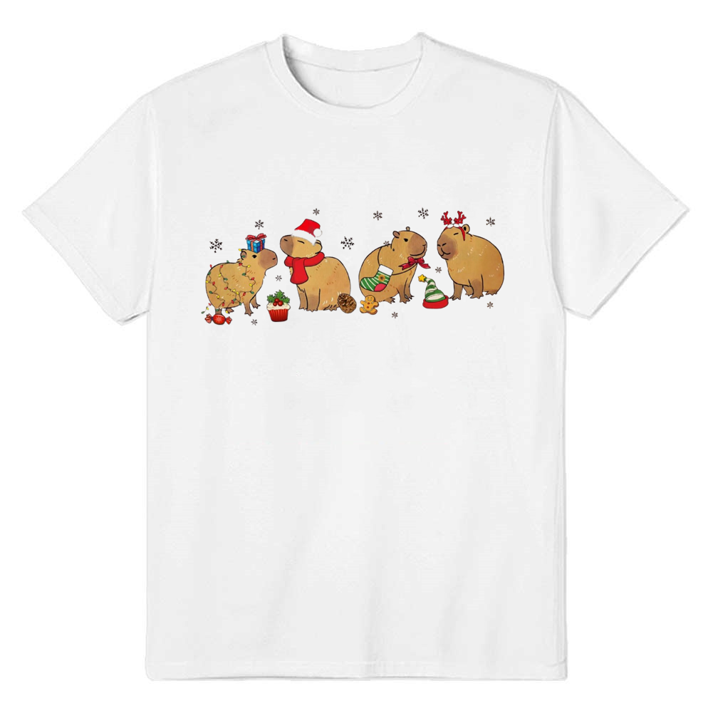 Adult Unisex Christmas Capybara Lover White T-shirt