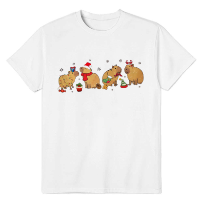 Adult Unisex Christmas Capybara Lover White T-shirt