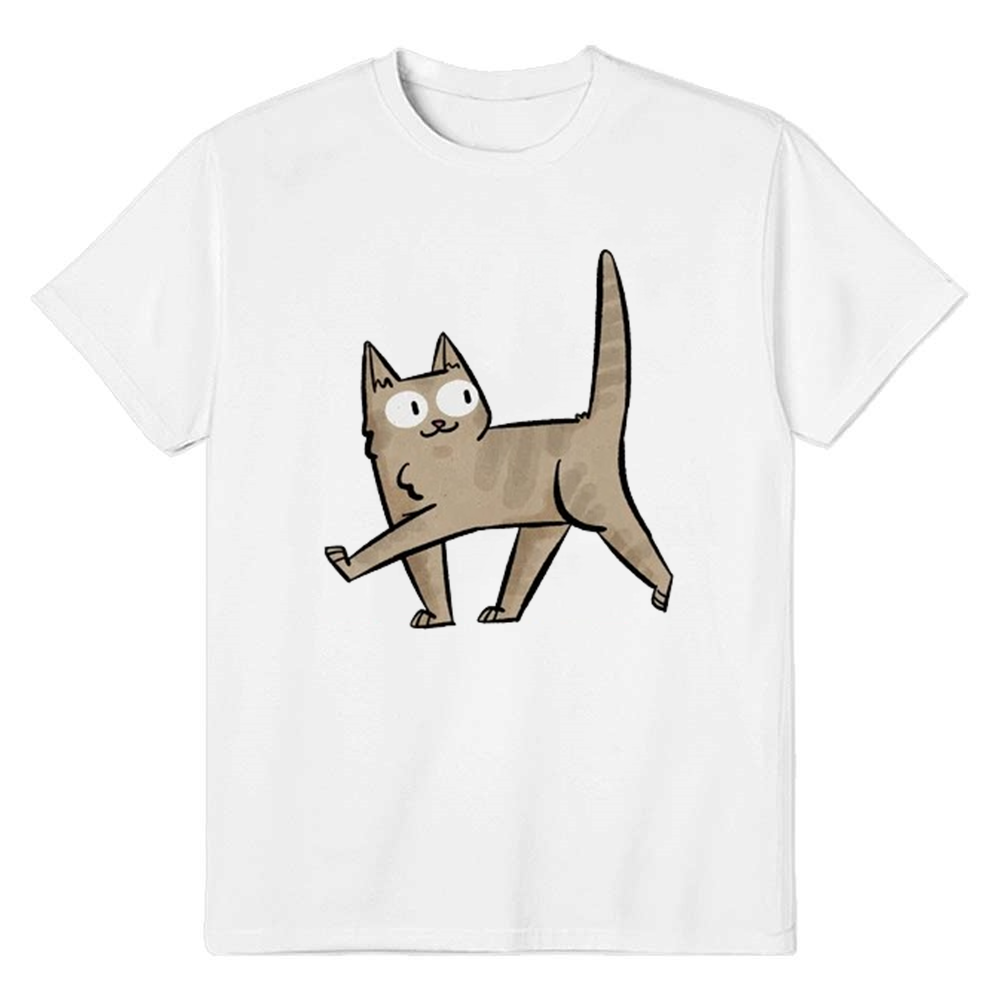 Stroll Cat  Adult Unisex Animals Lover White T-shirt