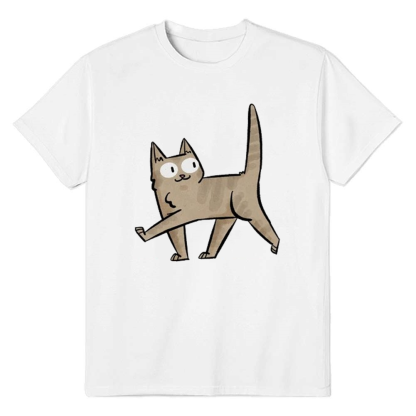 Stroll Cat  Adult Unisex Animals Lover White T-shirt