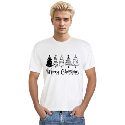 Adult Unisex Merry Christmas Tree Xmas White Festival T-shirt