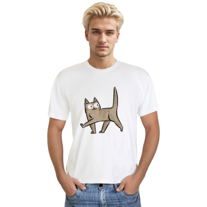 Stroll Cat  Adult Unisex Animals Lover White T-shirt
