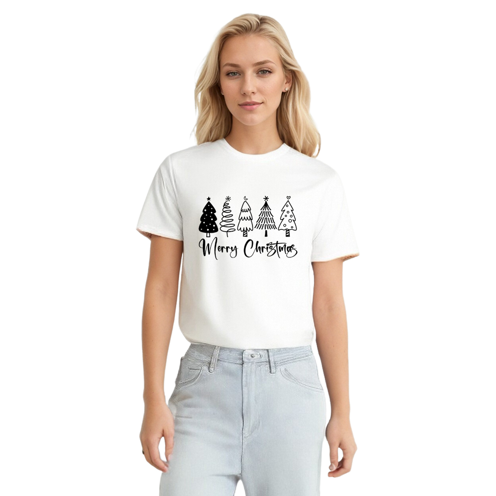 Adult Unisex Merry Christmas Tree Xmas White Festival T-shirt