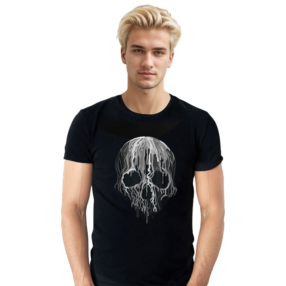 Adult Unisex Horror Black White Art Skull Halloween Black T-shirt Costume