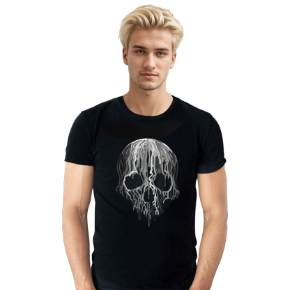 Adult Unisex Horror Black White Art Skull Halloween Black T-shirt Costume