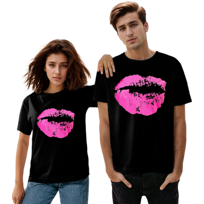 Adult Unisex Colourful Lip Pattern Valentine's Day Funny Black Short Sleeve T-shirt Outfits Top Costume
