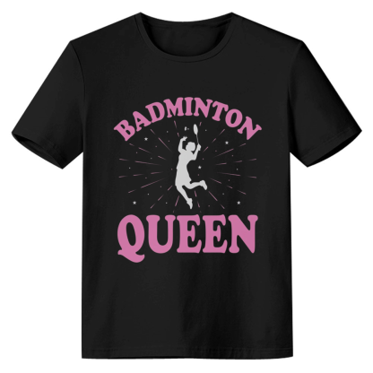 Adult Unisex Badminton Queen Gift Black Sport T-shirt Costume