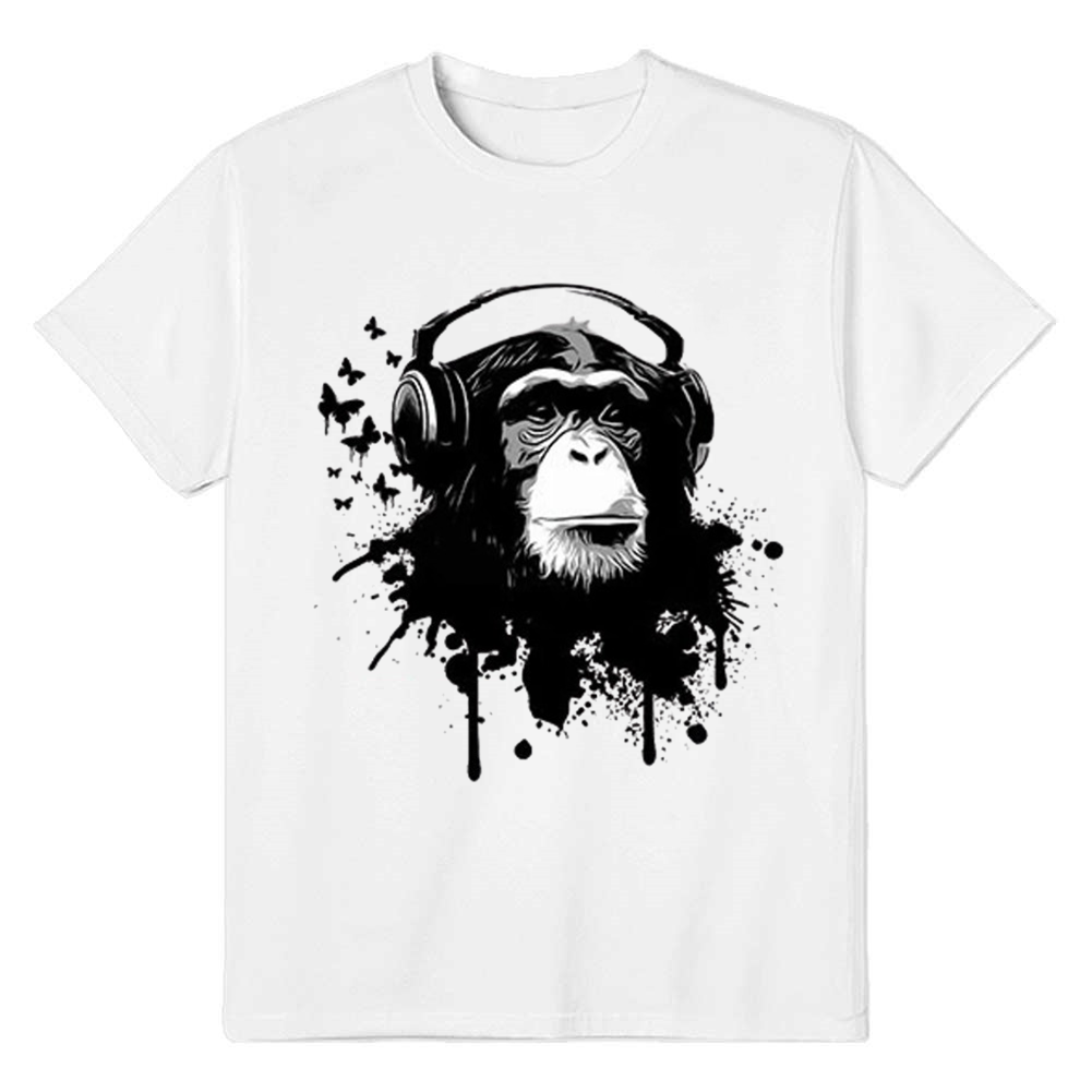 Adult Unisex Monkey Funny Music Festival White T-shirt Costume
