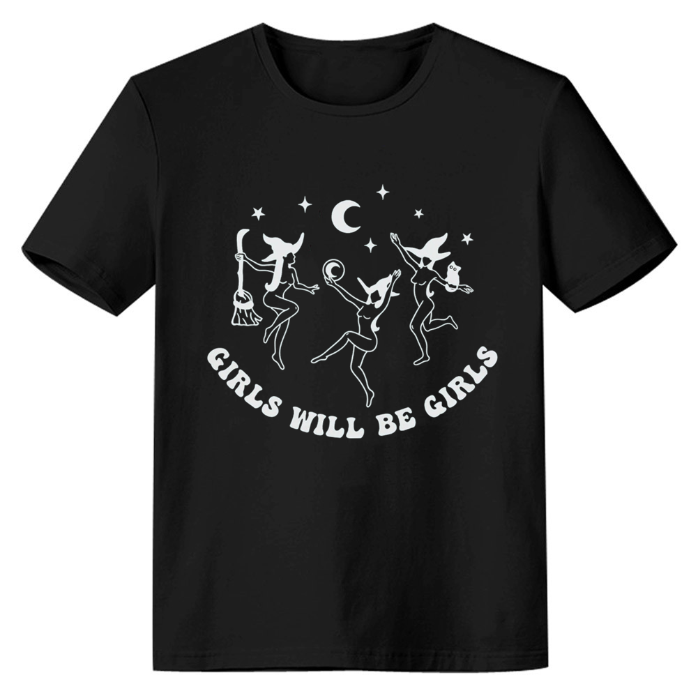 Adult Woman Vintage Scary Cat Witch Halloween Black T-shirt Costume
