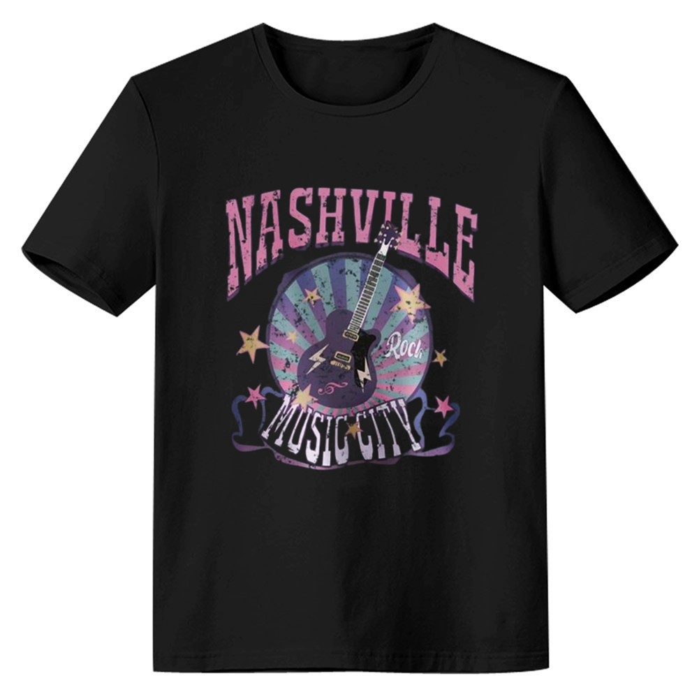 Adult Women Purple Guitar And Letter Black T-shirt Costume