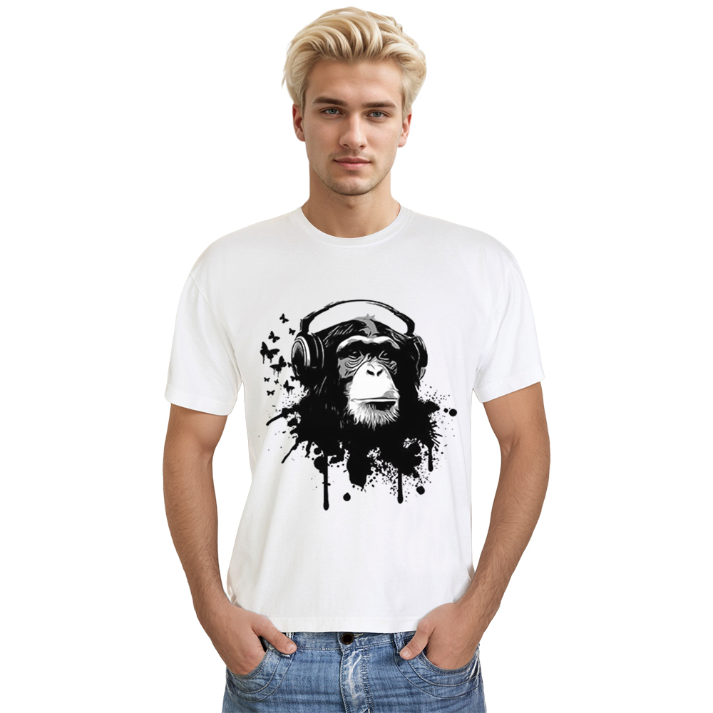 Adult Unisex Monkey Funny Music Festival White T-shirt Costume