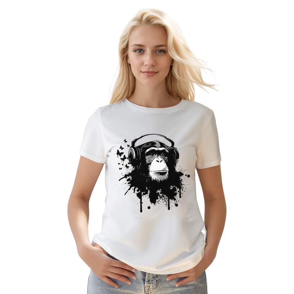 Adult Unisex Monkey Funny Music Festival White T-shirt Costume
