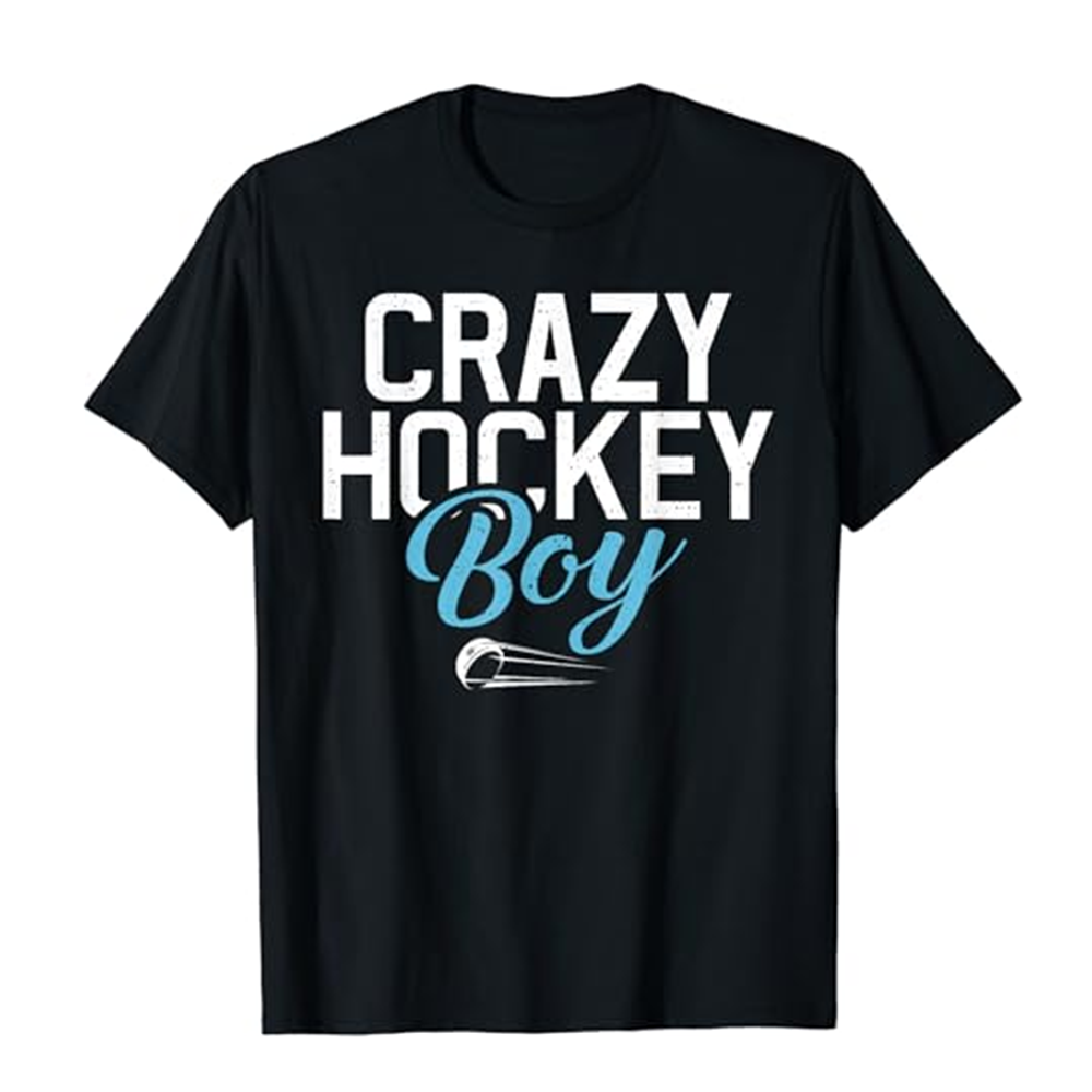 Adult Unisex Crazy Hockey Boy Black Short Sleeve T-shirt Outfits Top Costume