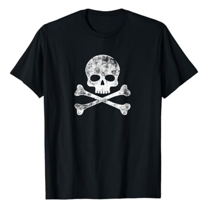 Adult Unisex Crossbones Skeleton Jolly Roger Horror Skull Halloween Black T-shirt Costume