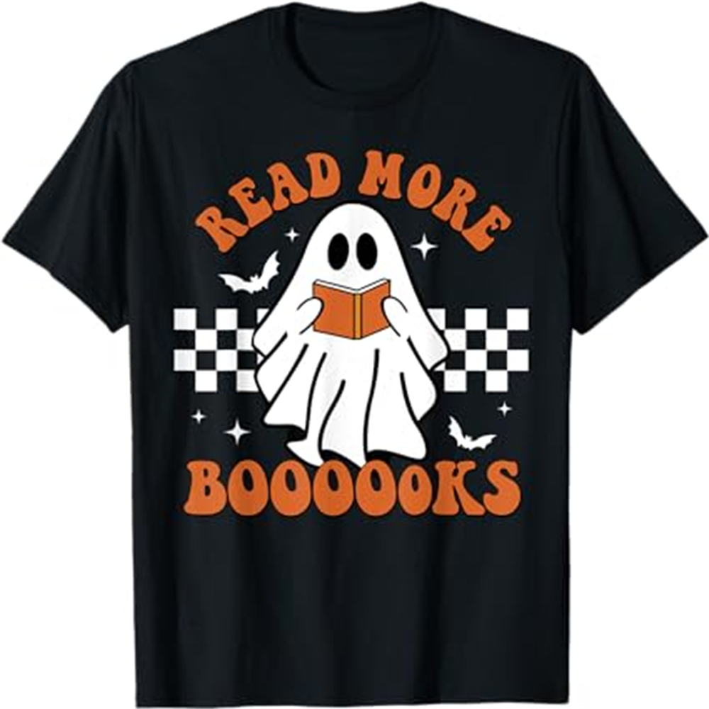 Adult Unisex Read More Books Ghost Halloween Black T-shirt Costume