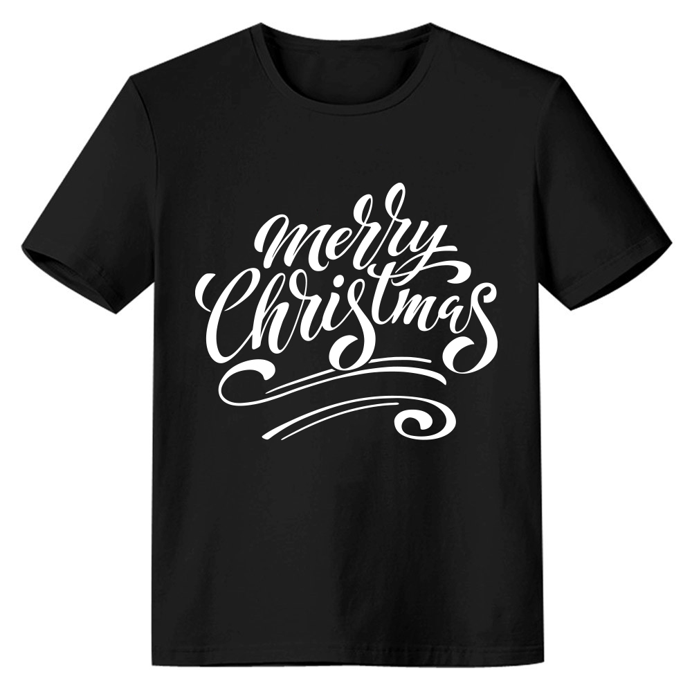 Adult Unisex Letter Merry Christmas Xmas Black Festival T-shirt