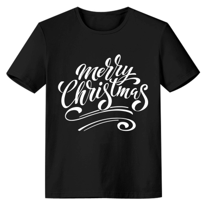 Adult Unisex Letter Merry Christmas Xmas Black Festival T-shirt